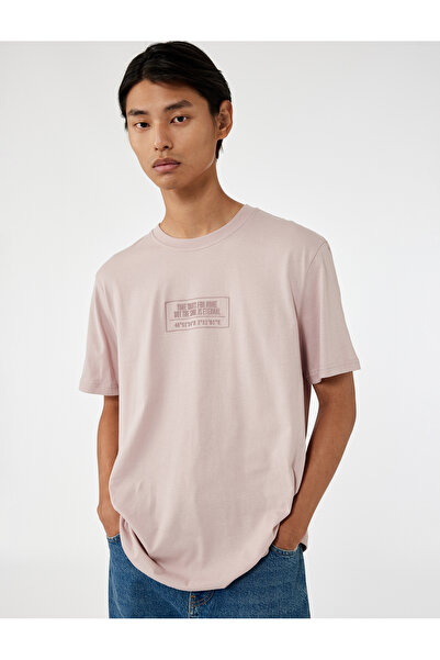 Koton تي شيرت مطبوع بأكمام قصيرة وياقة دائرية من القطن بقصة عادية