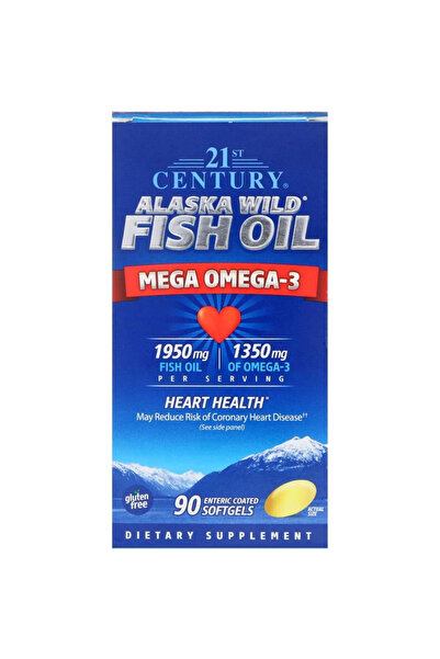 21st Century Alaska Wild Fish Oil Mega Omega 3 Enteric-Coated Softgels, 90 Pieces