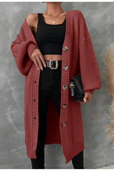 elbisereyonda düğme kapamalı oversize triko hırka