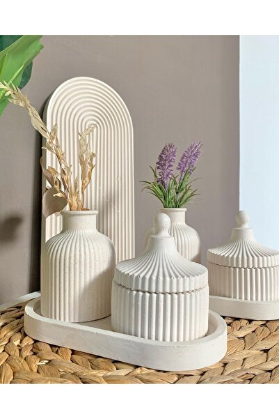 Özalp Decor Living Room Decoration Vertical Striped Mini Vase and Jewelry Dec...
