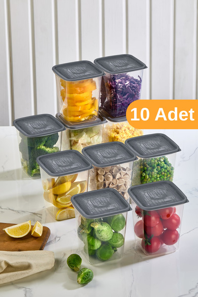 ESTİ 10 قطع - حاوية تخزين توابل سعة 1.3 لتر مع غطاء |   منظم خزانة المطبخ / الثلاجة 10x10x13 سم