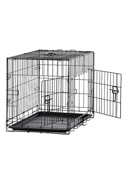 SERSIMO Cușcă metalică pentru câini L, pliabilă, cu tavă și mâner detașabile, 76x45x51 cm, neagră
