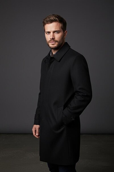 Sarar Almira Regular Fit İçi Dolum Fermuar-Düğme Kapama Siyah Kaban