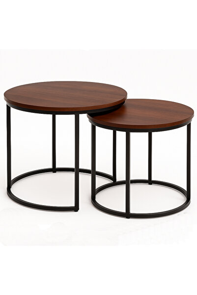 SERSIMO Set de 2 măsuțe de cafea suprapuse, MDF și metal, design modern, 60 cm și 50 cm, maro și negru