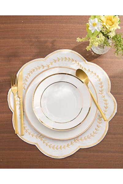 REDTAG Ivory Cotton Round Embroidered Placemat