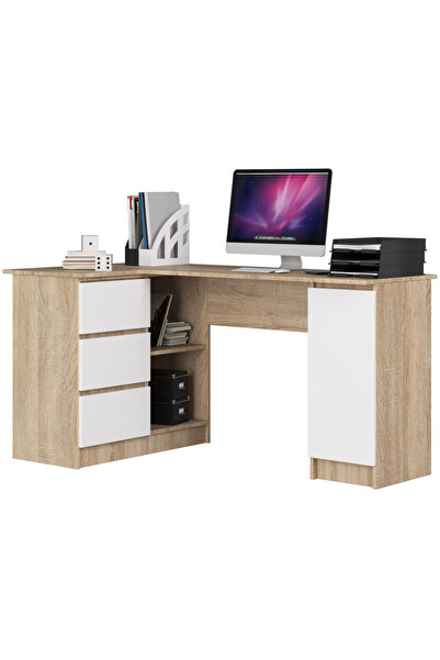 SERSIMO Birou de colț stânga în formă de L cu 3 sertare și rafturi, PAL laminat de 16 mm, 155x85x77 sonoma