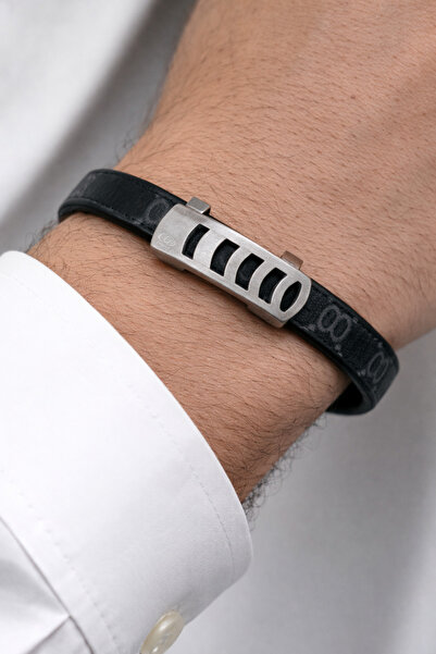 ÇELİKSİLVERTAKI Genuine Leather and Steel Bracelet