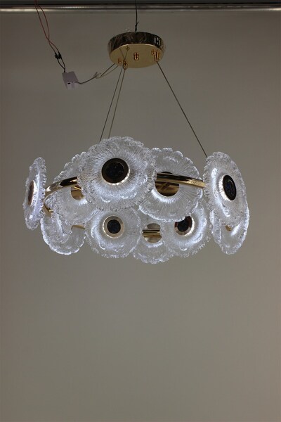 GN GEN AYDINLATMA Lüks Gold Kaplama Çiçek Tasarım Kristal Camlı Modern Avize