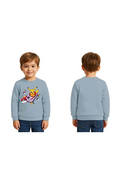 SEDİRLİ Unisex Pikachu Printed Children's Swaetshirt 3 Thread Raised