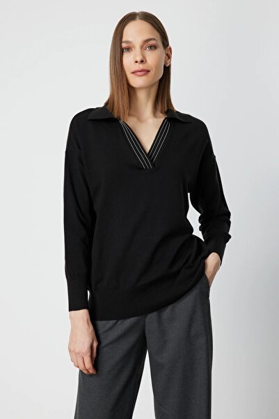 ON Polo Yaka Zincir Detaylı Triko Kazak