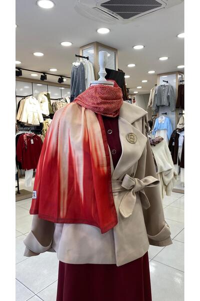 KUQOS Silk Flow Patterned Shawl Red