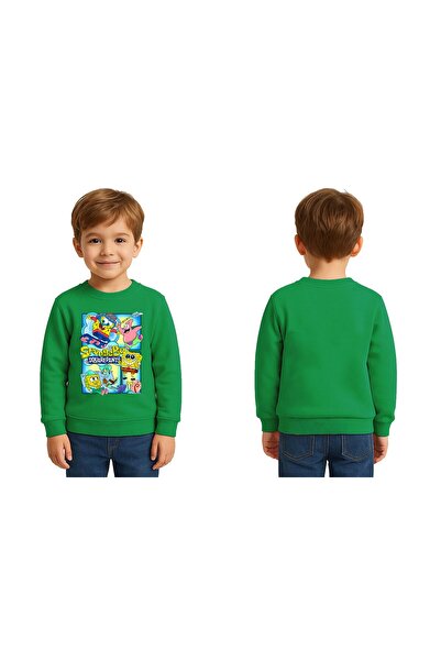 SEDİRLİ سويت شيرت سبونج بوب مطبوع للأطفال للجنسين، 3 خيوط، مزخرف