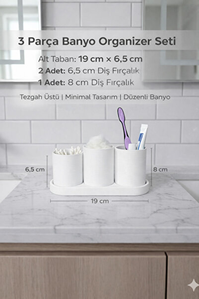 homee 3-Piece Bathroom Organizer Set |   Toothbrush Holder & Cotton Swab Holder |   Countertop Minimal Organizer