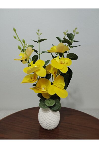 SAKLI ATÖLYEM Beyaz Vazolu Sarı Orkide