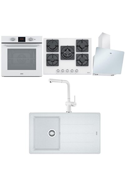 Franke Beyaz Set 2, Fırın, Ocak, Davlumbaz, Evye ve Armatür