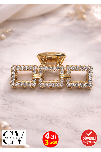 cityvision Agrafă de păr model pătrat cu pietre – Agrafă metalică strălucitoare 5 cm