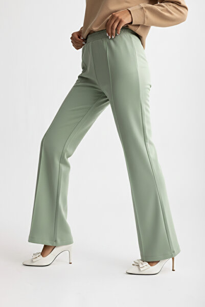 Suede Style 8286 - Wide Leg Elastic Waist 2 Thread Knitted Comfortable Loose Women's Trousers