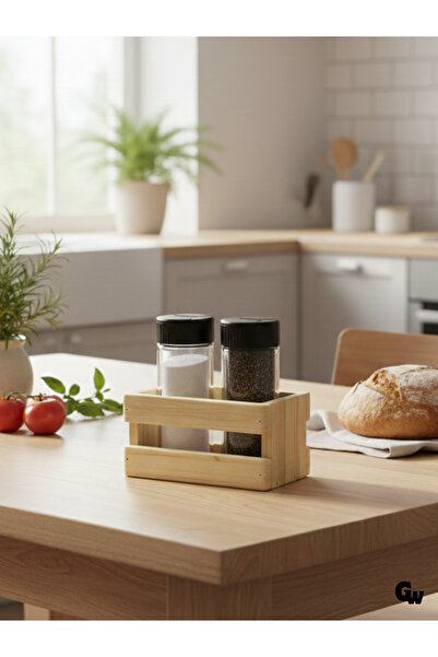 GOLDENWOODEN Wooden Natural 2-Piece Spice Rack Wooden Glass Set (1 Set) (Popp...