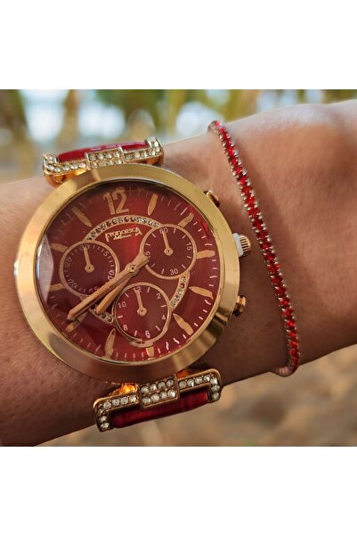 OEM Σετ ceas casual dama, bratara inclusa αναλογικός μηχανισμός χαλαζίας curea piele ecologica lacuita rosu