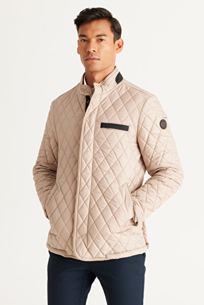 ALTINYILDIZ CLASSICS Beige Standard Fit Regular Cut Mock Neck Quilted Patterned Coat