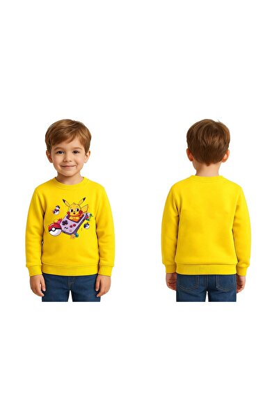 SEDİRLİ Unisex Pikachu Printed Children's Swaetshirt 3 Thread Raised