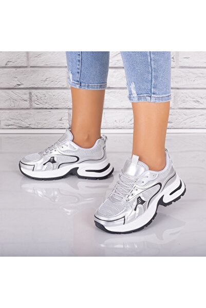 Botinelli Women's Grey Sneakers in Leather/Textile Zaira, 37