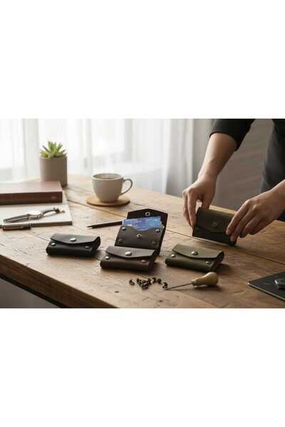 DEDE Hakiki Deri Kartlık & Mini Cüzdan – Para Bölmeli, El Yapımı, Unisex