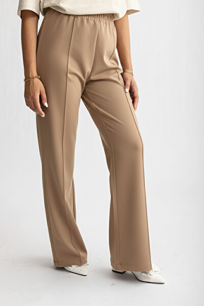 Suede Style 8286 - Wide Leg Elastic Waist 2 Thread Knitted Comfortable Loose Women's Trousers