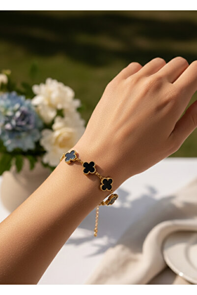 ADeN Accessories & Punch Elegant Women's Bracelet with Lucky Black Clover Fig...