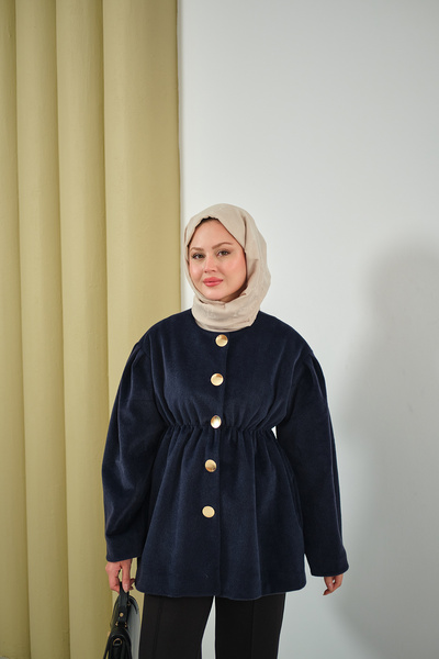 LOCCO Women's Elastic Waist Angora Jacket Navy Blue