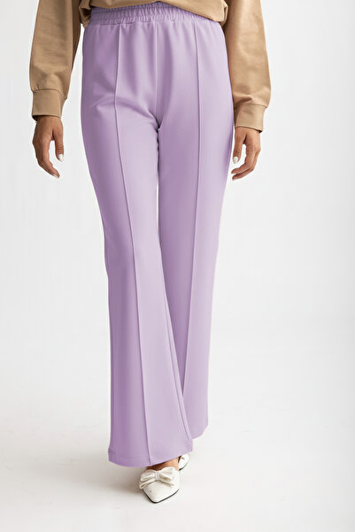 Suede Style 8286 - Wide Leg Elastic Waist 2 Thread Knitted Comfortable Loose Women's Trousers