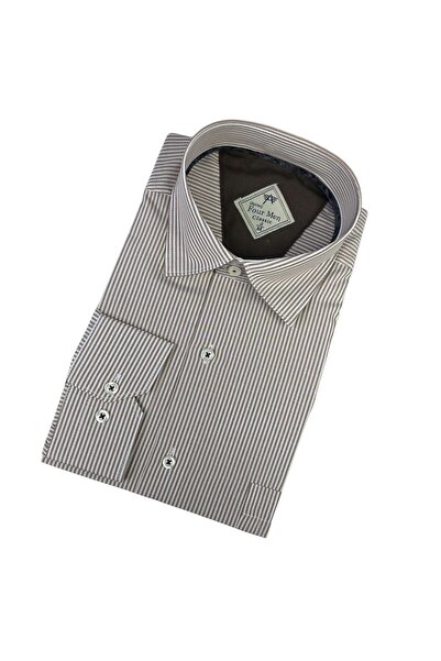 GÖMLEK GALERİSİ قميص رجالي كلاسيكي من القطن بأكمام طويلة وخطوط عريضة
