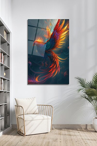 B&G DESIGN Modern Anka Kuşu Temalı Cam Tablo Phoenix Mitolojik Tasarım Temper...