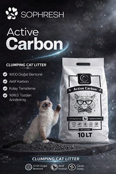 SOPHRESH Aktif Karbonlu Topaklanan Kedi Kumu 10 L – %100 Doğal Bentonit, Güçl...