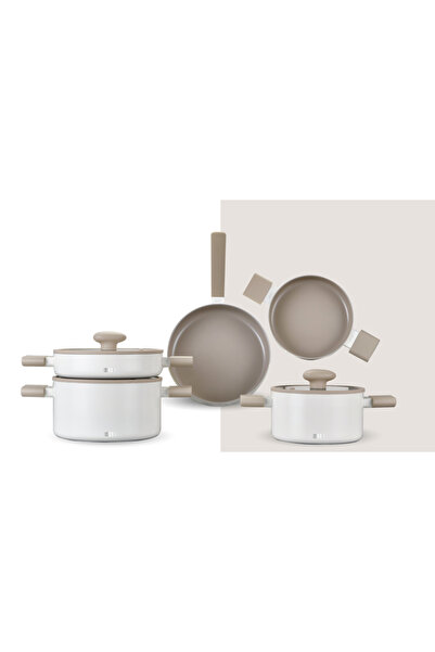 AROW Prochef Crystal Coated 8 Piece Cookware Set - Cream