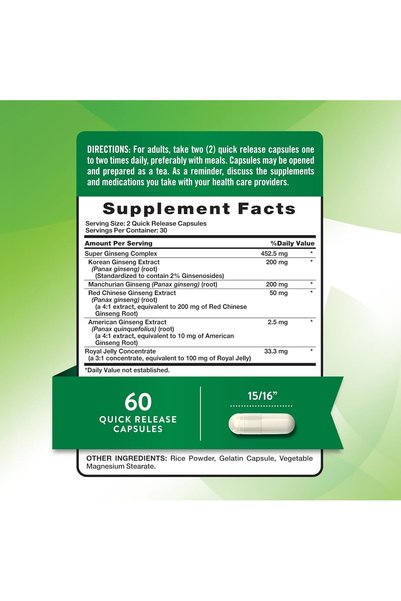 Nature's Truth Super Ginseng Complex | 60 Capsules | with Royal Jelly | Non-GMO & Gluten Free Supple
