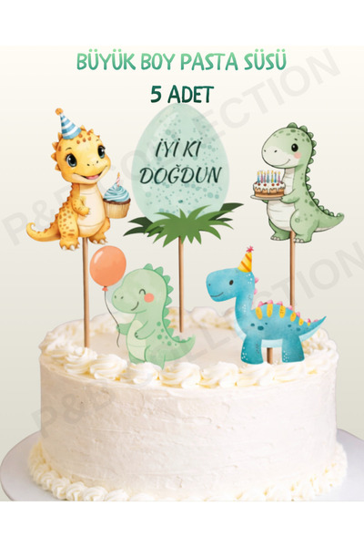 P&B COLLECTION WORKSHOP Dinazor Konseptli Kürdanlı Pasta Süsü *kalın Kağıt Bü...