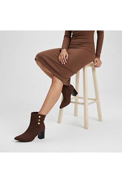 NE&VE SHOES Brown Velvet Women's Pointed Toe Boots with Gold Accessory Detail