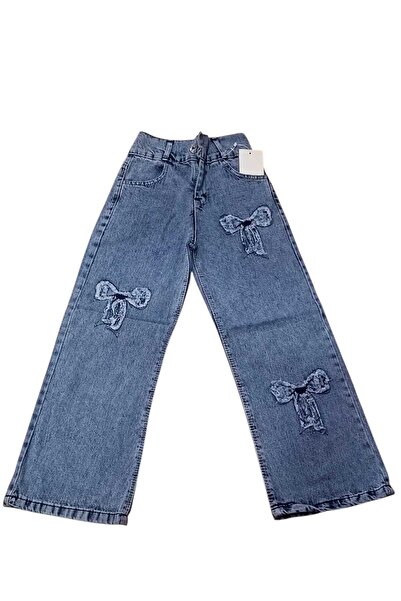 AZRA ÇOCUK GİYİM Дънки за момичета с широки крачоли и панделка, синьо рок изм...