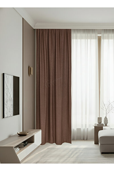 cheap's home Self-Stained Linen Look Modern Background Curtain - No Pleats, Extra Foam, Straight Hanging (Milk Brown)