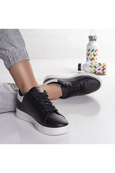 Botinelli Teniși de damă negri-albi din piele Airam, mărimea 37