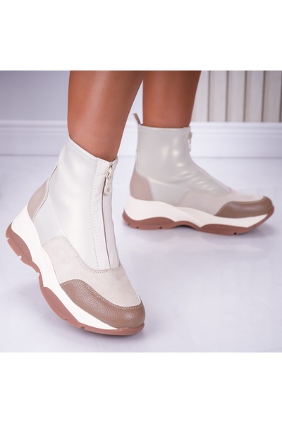 Botinelli Teniși bej cu platformă pentru femei, din piele, Noemi, 37