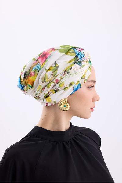 ladrans Beyaz Aşk Kuşu Dolgusuz İpek Bone