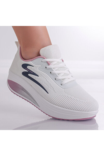 Botinelli Teniși Anora din material textil pentru femei, albi/roz, mărimea 38