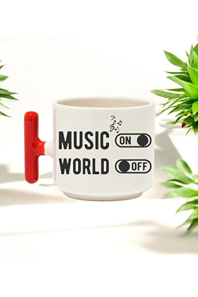 BB TRADE Music on World Off Designed Red t Ceramic Mug with Handle Printed Cup 250 ml