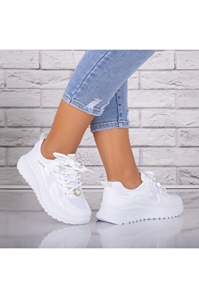 Botinelli Teniși albi pentru femei din piele/material textil Tanada, 38