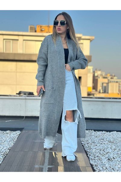 MİVTO سترة طويلة من الكشمير مع جيوب