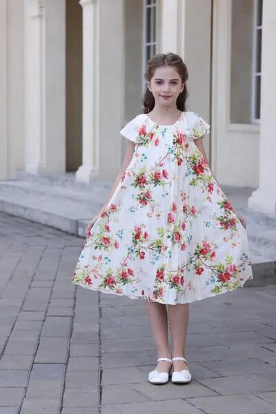 Alesaei-mondo tondo فستان بنقوش على شكل ورود 7236