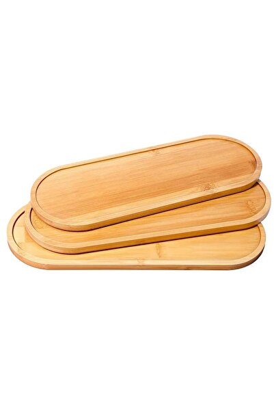 UNDHOME 3 Pieces Bamboo Oval Presentation and Serving Tray - Wooden Tray - Oil Pot Base (44Cm,39Cm,33Cm)