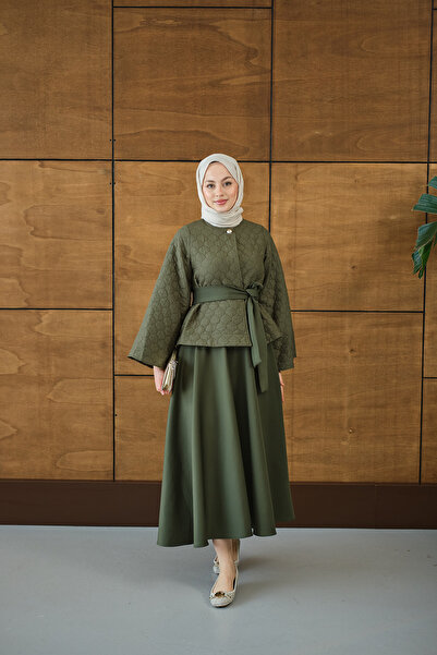 LOCCO Γυναικεία φούστα Scuba καπιτονέ σετ πράσινο